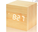 Wooden Thermometer Digital LED Alarm Clock with Light, Voice