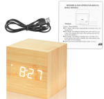 Wooden Thermometer Digital LED Alarm Clock with Light, Voice