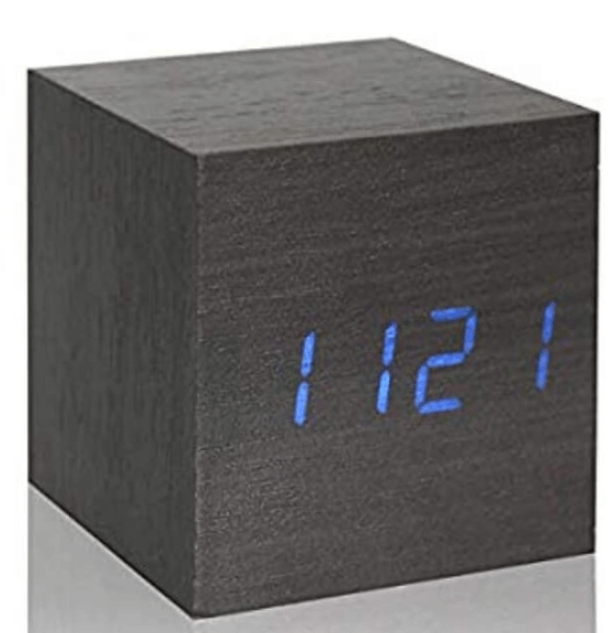 Wooden Thermometer Digital LED Alarm Clock with Light, Voice