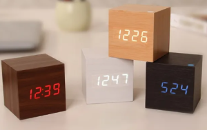  Wooden Thermometer Digital LED Alarm Clock with Light, Voice