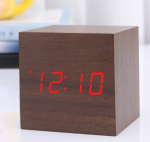 Wooden Thermometer Digital LED Alarm Clock with Light, Voice