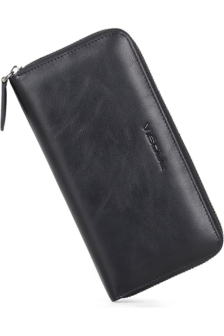 Leather Men Long Wallet Textured Black