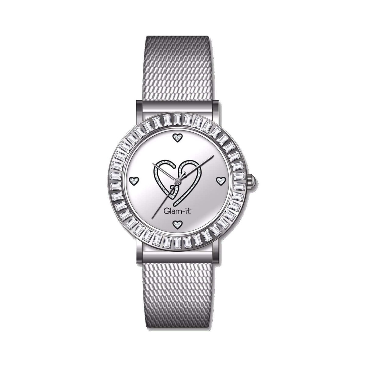 GANY HEART SHAPE SILVER CHAIN WATCH FOR LADIES